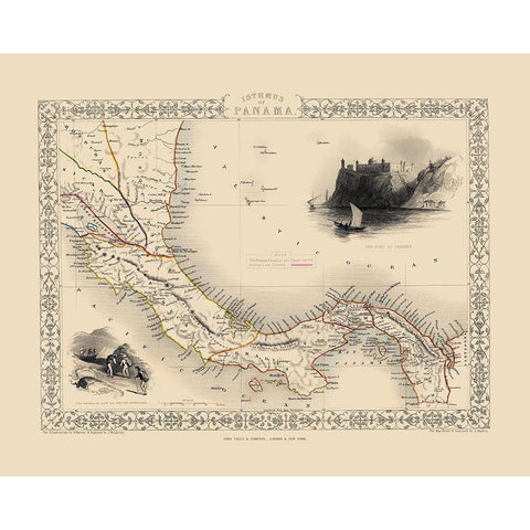 Isthmus of Panama Central America - Tallis 1851 Black Modern Wood Framed Art Print with Double Matting by Tallis