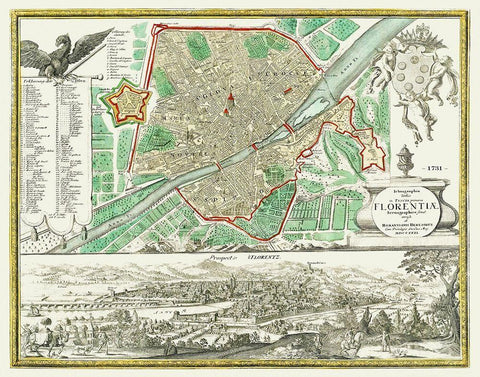 Florence Italy - Homann 1731 White Modern Wood Framed Art Print with Double Matting by Homann