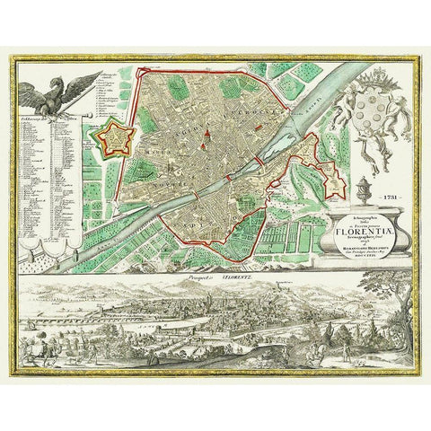 Florence Italy - Homann 1731 Black Modern Wood Framed Art Print with Double Matting by Homann