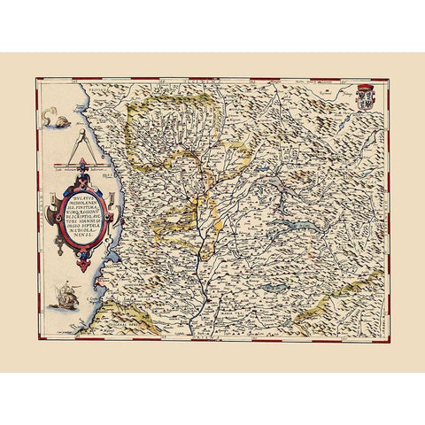 Northwestern Italy - Ortelius 1587 Black Modern Wood Framed Art Print with Double Matting by Ortelius