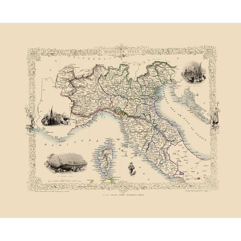 Northern Italy - Tallis 1851 Gold Ornate Wood Framed Art Print with Double Matting by Tallis