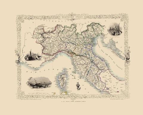 Northern Italy - Tallis 1851 White Modern Wood Framed Art Print with Double Matting by Tallis