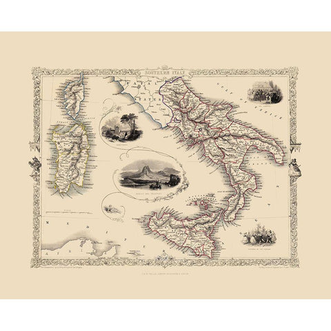 Southern Italy - Tallis 1851 Black Modern Wood Framed Art Print with Double Matting by Tallis