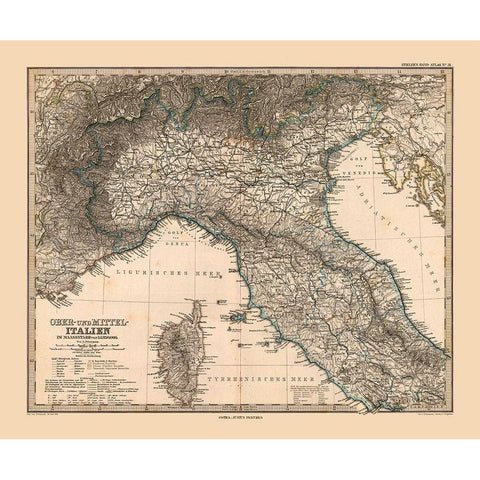 Northern Italy- Stieler 1885 White Modern Wood Framed Art Print by Stieler
