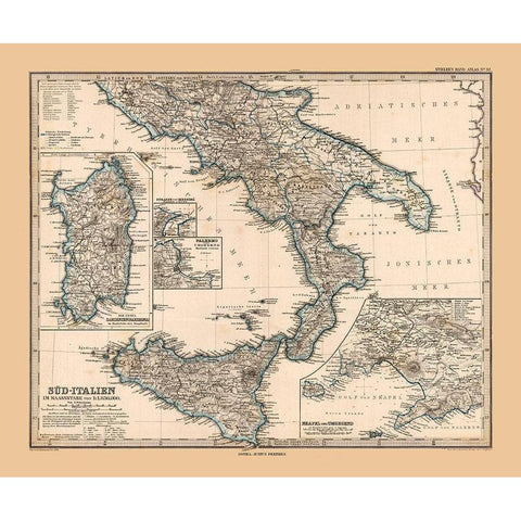Southern Italy - Stieler 1885 Black Modern Wood Framed Art Print by Stieler