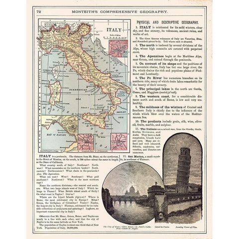 Italy - Monteith 1882 Black Modern Wood Framed Art Print by Monteith
