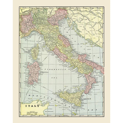 Italy - Cram 1892 White Modern Wood Framed Art Print by Cram