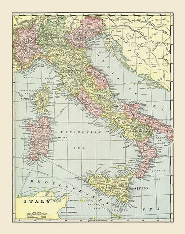 Italy - Cram 1892 White Modern Wood Framed Art Print with Double Matting by Cram