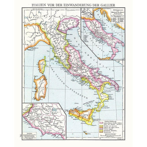 Italy - Droysen 1886 Gold Ornate Wood Framed Art Print with Double Matting by Droysen