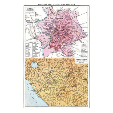 Rome City Plan Italy - Droysen 1886 Gold Ornate Wood Framed Art Print with Double Matting by Droysen
