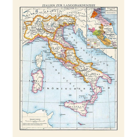 Lombards Italy  - Droysen 1886 Black Modern Wood Framed Art Print with Double Matting by Droysen