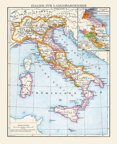 Lombards Italy  - Droysen 1886 Black Ornate Wood Framed Art Print with Double Matting by Droysen