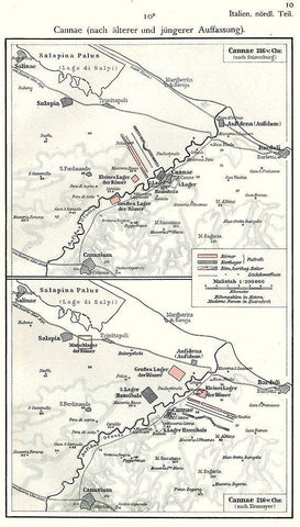 Cannae Italy - Putzgers 1897 Black Ornate Wood Framed Art Print with Double Matting by Putzgers