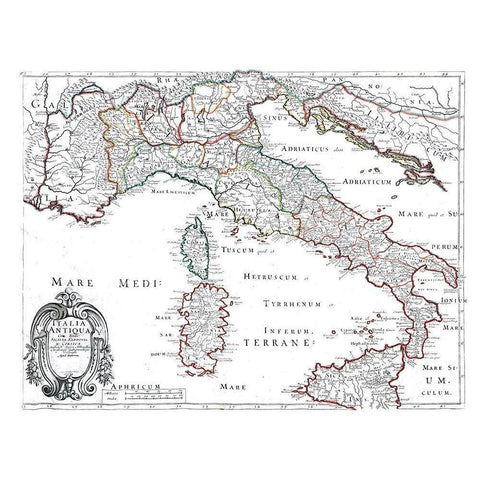 Ancient Italy - Sanson 1641 Gold Ornate Wood Framed Art Print with Double Matting by Sanson