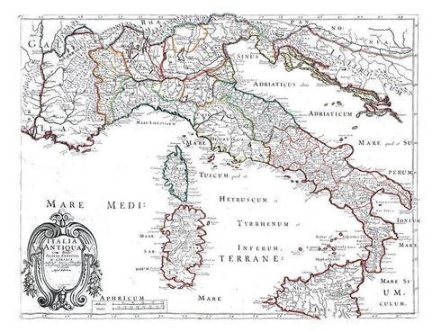 Ancient Italy - Sanson 1641 White Modern Wood Framed Art Print with Double Matting by Sanson