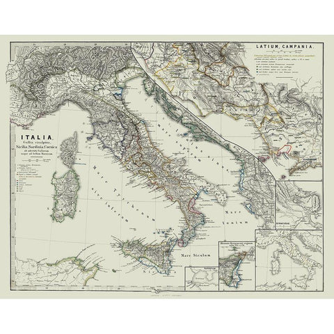 Latium Campania Italy - Spruner 1865 White Modern Wood Framed Art Print by Spruner