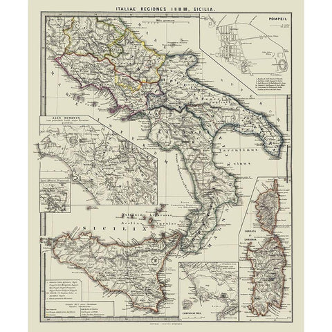South Italy - Spruner 1865 Black Modern Wood Framed Art Print by Spruner