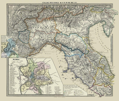 Northern Italy Regions - Spruner 1865 Black Ornate Wood Framed Art Print with Double Matting by Spruner