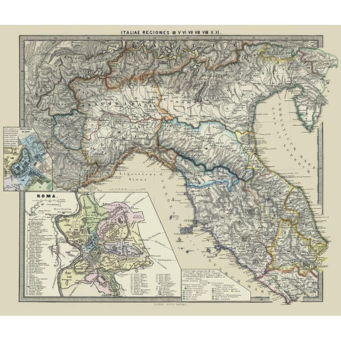 Northern Italy Regions - Spruner 1865 Black Modern Wood Framed Art Print with Double Matting by Spruner
