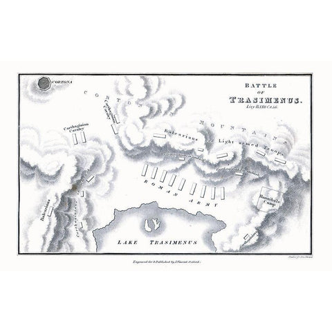 Battle of Lake Trasimene - Italy - Oxford 1828 White Modern Wood Framed Art Print by Unknown