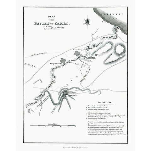 Battle of Cannae - Italy - Oxford 1828 Black Modern Wood Framed Art Print by Unknown