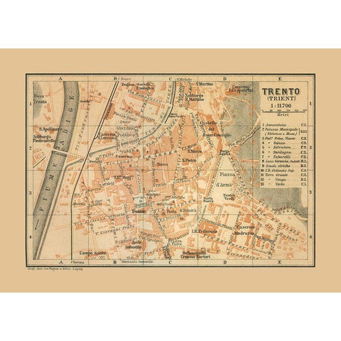 Trento Italy - Baedeker 1910 Gold Ornate Wood Framed Art Print with Double Matting by Baedeker