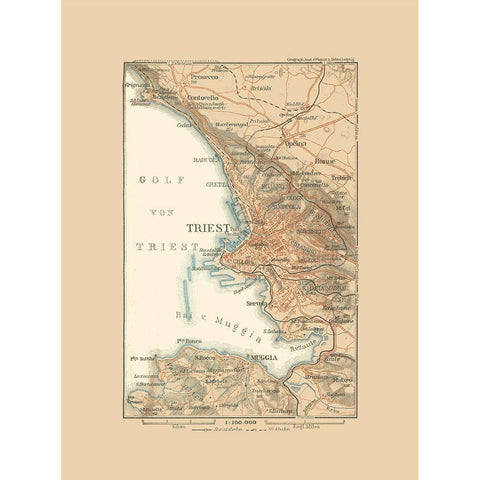 Trieste Region Italy - Baedeker 1910 Black Modern Wood Framed Art Print with Double Matting by Baedeker