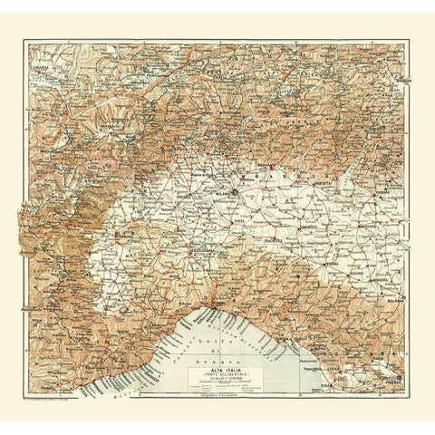 Northwestern Italy - Bertarelli 1914 Black Modern Wood Framed Art Print by Bertarelli