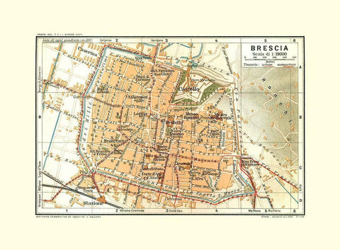 Brescia Italy - Bertarelli 1914 White Modern Wood Framed Art Print with Double Matting by Bertarelli