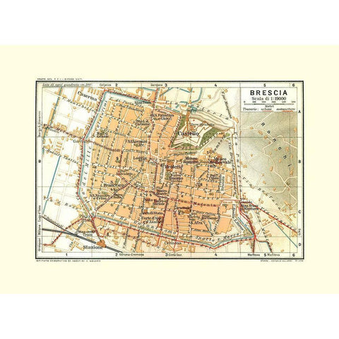 Brescia Italy - Bertarelli 1914 Gold Ornate Wood Framed Art Print with Double Matting by Bertarelli