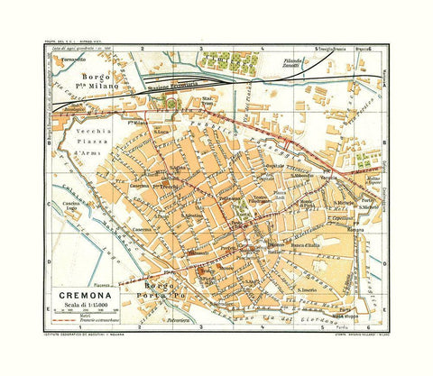 Cremona Italy - Bertarelli 1914 White Modern Wood Framed Art Print with Double Matting by Bertarelli