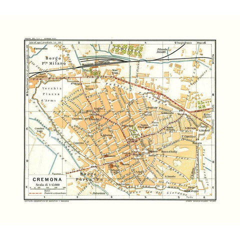 Cremona Italy - Bertarelli 1914 Gold Ornate Wood Framed Art Print with Double Matting by Bertarelli