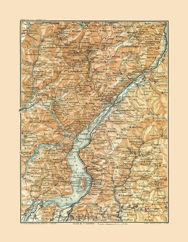 Lake Iseo Italy - Bertarelli 1914 White Modern Wood Framed Art Print with Double Matting by Bertarelli