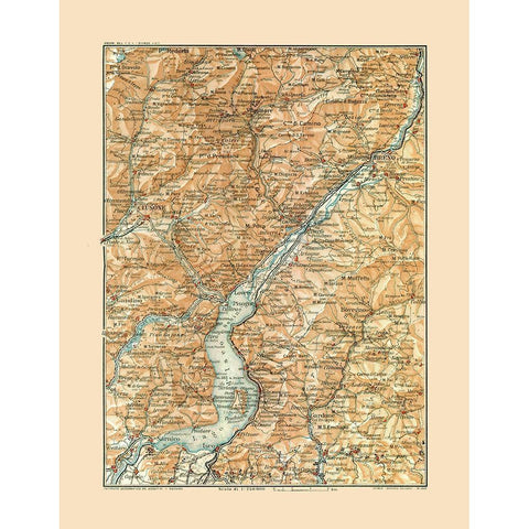 Lake Iseo Italy - Bertarelli 1914 Gold Ornate Wood Framed Art Print with Double Matting by Bertarelli