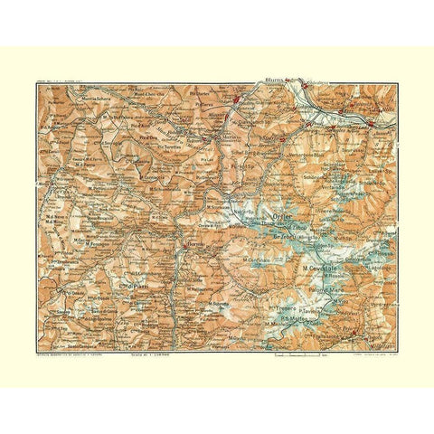 Ortler Region Italy - Bertarelli 1914 Black Modern Wood Framed Art Print with Double Matting by Bertarelli