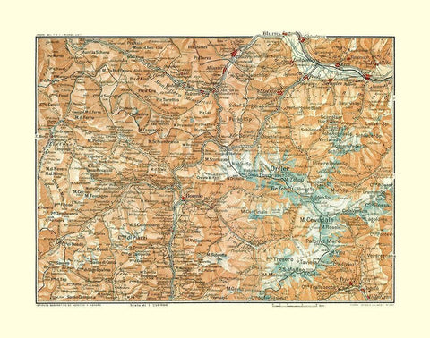 Ortler Region Italy - Bertarelli 1914 Black Ornate Wood Framed Art Print with Double Matting by Bertarelli