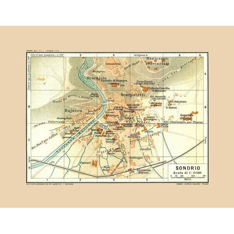 Sondrio Italy - Bertarelli 1914 Black Modern Wood Framed Art Print with Double Matting by Bertarelli