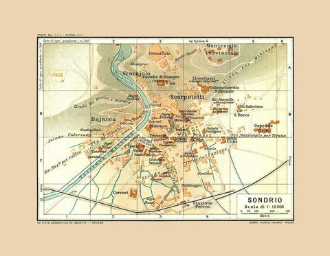 Sondrio Italy - Bertarelli 1914 Black Ornate Wood Framed Art Print with Double Matting by Bertarelli