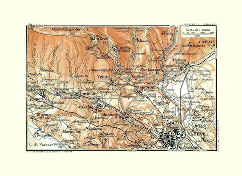 Varese Region Italy - Bertarelli 1914 Black Ornate Wood Framed Art Print with Double Matting by Bertarelli