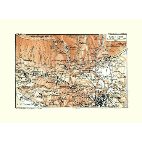 Varese Region Italy - Bertarelli 1914 Gold Ornate Wood Framed Art Print with Double Matting by Bertarelli