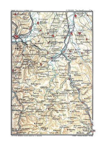 Northwest Italy Molare - Bertarelli 1914 White Modern Wood Framed Art Print with Double Matting by Bertarelli