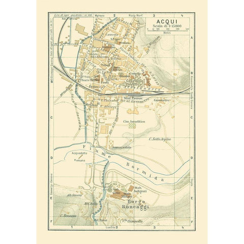 Acqui Italy - Bertarelli 1914 Gold Ornate Wood Framed Art Print with Double Matting by Bertarelli