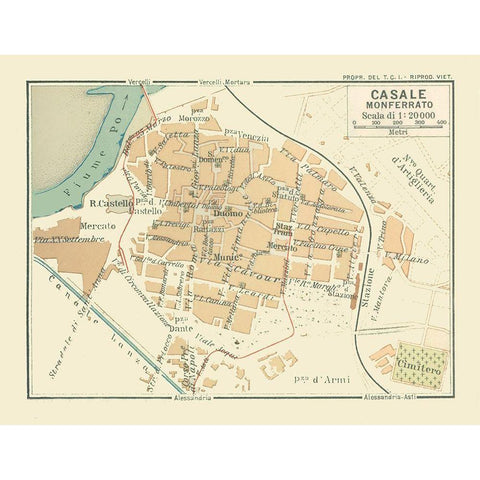 Casale Italy - Bertarelli 1914 Gold Ornate Wood Framed Art Print with Double Matting by Bertarelli