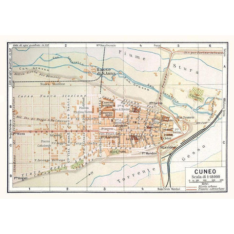 Cuneo Italy - Bertarelli 1914 White Modern Wood Framed Art Print by Bertarelli