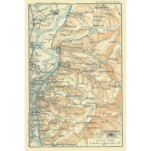 Northwest Italy - Bertarelli 1914 Black Modern Wood Framed Art Print by Bertarelli