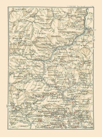 Ligurian Sea Coast Italy - Bertarelli 1914 White Modern Wood Framed Art Print with Double Matting by Bertarelli