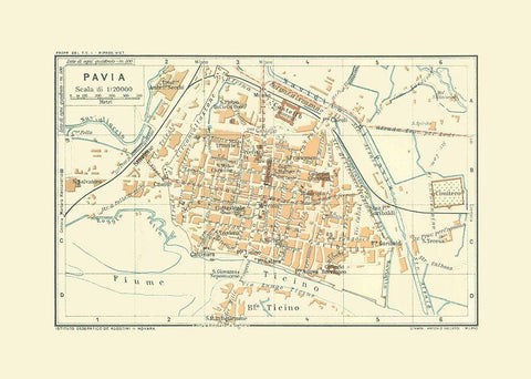 Pavia Italy - Bertarelli 1914 Black Ornate Wood Framed Art Print with Double Matting by Bertarelli
