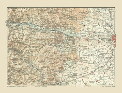 Torino Area Italy - Bertarelli 1914 Black Ornate Wood Framed Art Print with Double Matting by Bertarelli