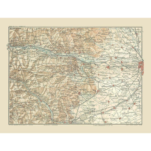 Torino Area Italy - Bertarelli 1914 Black Modern Wood Framed Art Print by Bertarelli