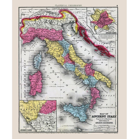 Ancient Italy - Mitchell 1844 Black Modern Wood Framed Art Print with Double Matting by Mitchell